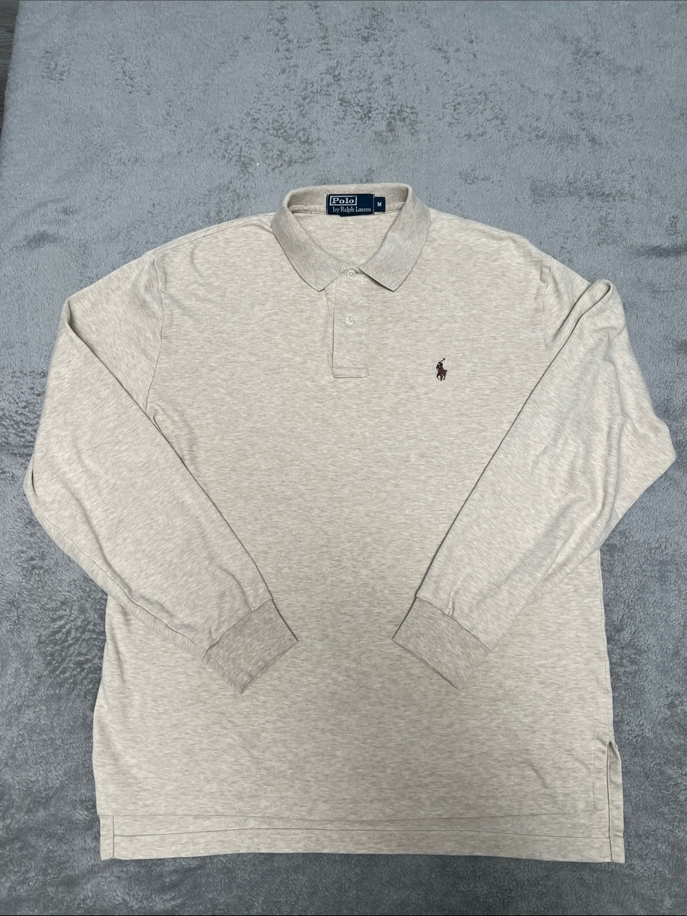 Polo by Ralph Lauren Cotton Long Sleeve Polo- Beige with Brown Pony